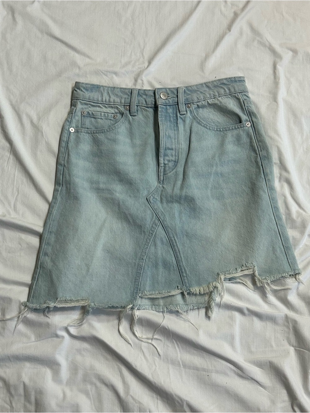 We The Free Free People Going Rogue Distressed Asymmetrical Denim Skirt Sz 26